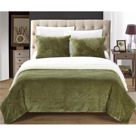 CHIC HOME Chic Home SB4791-US 2 Piece Eve Microplush Mink-Like Super Soft Sherpa Lined Twin X-Long Comforter Set with Contrast Stitching Detail; Green SB4791-US